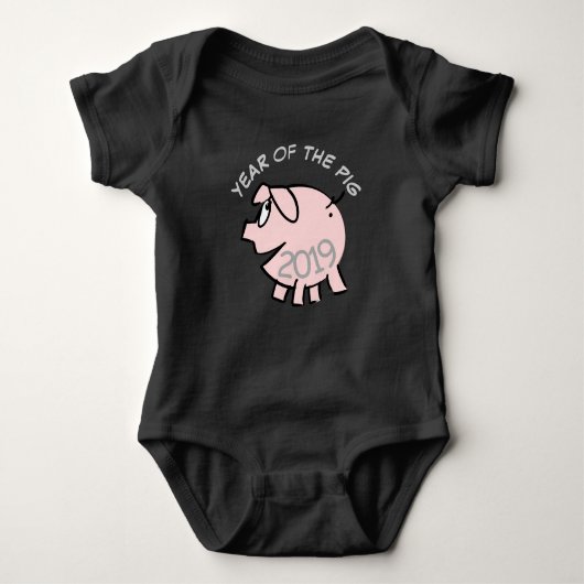 Funny 3 Cartoon Illustration Pink Pig 2019 Baby B Baby Strampler (Vorderseite)