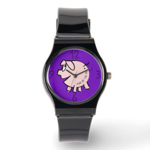 Funny 3 Cartoon Illustration Schweinejahr Geburtst Armbanduhr