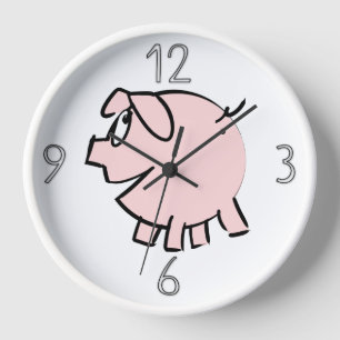 Funny 3 Cartoon Illustration Schweinejahr Geburtst Uhr