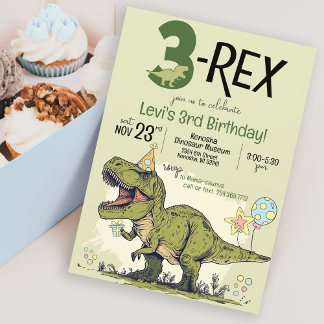 Funny 3-Rex Dinosaur Cartoon 3. Geburtstag Party Einladung