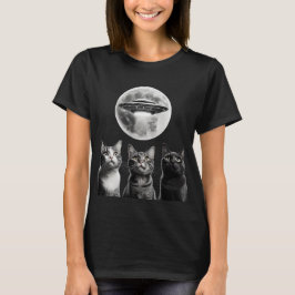 Funny 3 Schrecken Katzen Moon UFO Alien Earth Inva T-Shirt