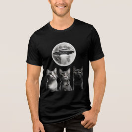 Funny 3 Schrecken Katzen Moon UFO Alien Earth Inva Tri-Blend Shirt