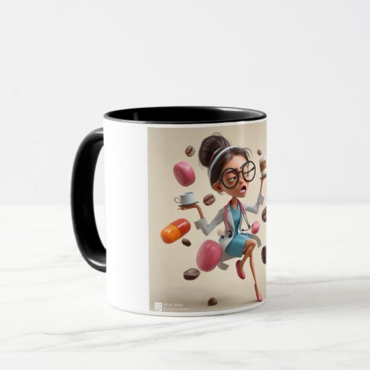 Funny 3D Illustration of a Stressed Doctor Tasse (Vorderseite Links)