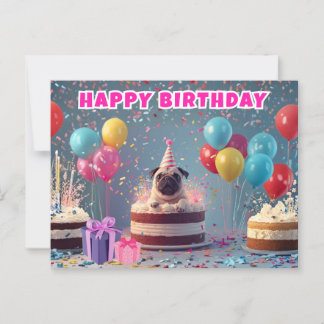 Funny 3D Möpse Birthday Card | Niedliches Hundebüt Postkarte