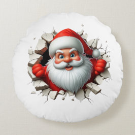 Funny 3D Santa Claus Christmas Holiday Design Rundes Kissen