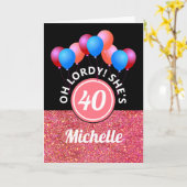 Funny 40. Geburtstag Pink Glitzer Balloons Name Karte (Gelbe Blume)