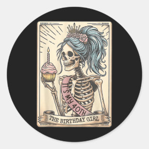Funny 40. Geburtstag Skeleton Tarot Card Retro Got Runder Aufkleber