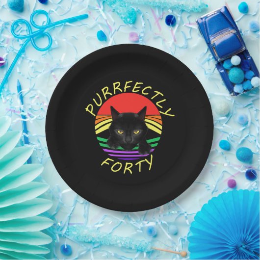 Funny 40th Birthday Gag 1981 Black Cat Rainbow Pappteller (Party)