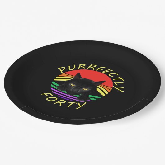 Funny 40th Birthday Gag 1981 Black Cat Rainbow Pappteller (Schrägansicht)