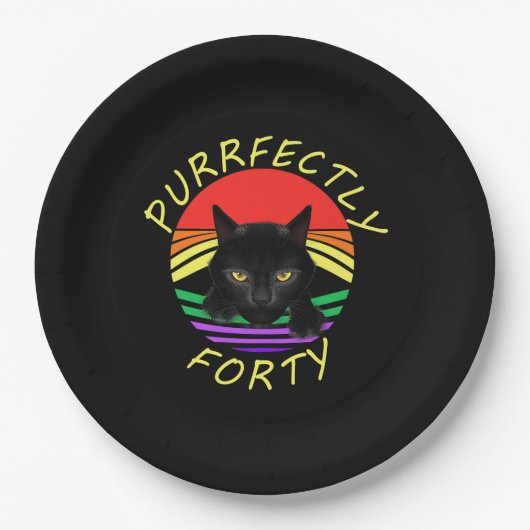 Funny 40th Birthday Gag 1981 Black Cat Rainbow Pappteller (Vorderseite)