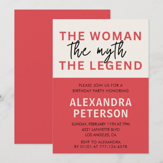 Funny 45. Geburtstag Einladungen Frauen Myth Legen (Vorne/Hinten)