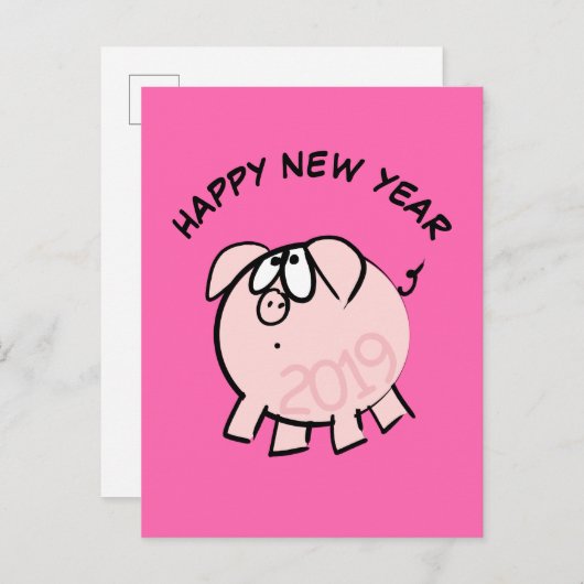 Funny 4 Cartoon Illustration Pig Jahr 2019 PostC Einladungspostkarte (Vorne/Hinten)