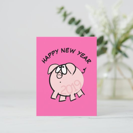 Funny 4 Cartoon Illustration Pig Jahr 2019 PostC Einladungspostkarte (Stehend Vorderseite)