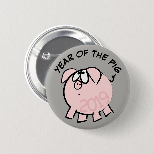 Funny 4 Cartoon Illustration Pig Year 2019 Button (Vorne & Hinten)