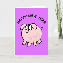 Funny 4 Cartoon Illustration Pig Year 2019 Card Feiertagskarte