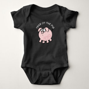 Funny 4 Cartoon Illustration Pink Pig Custom Baby Strampler