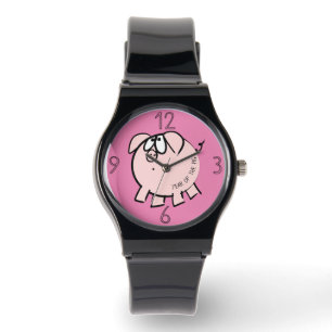 Funny 4 Cartoon Illustration Schweinejahr Geburtst Armbanduhr