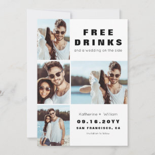 Funny 4 Foto Free Drinks Save the Date Karte