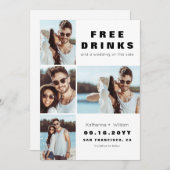 Funny 4 Foto Free Drinks Save the Date Karte (Vorne/Hinten)