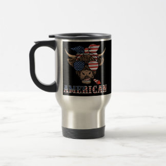 Funny 4. Juli Merica Highland Cow Amerika Reisebecher
