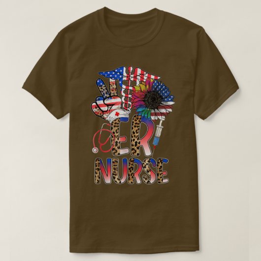 Funny 4th of July Leopard Sunflower Er Nurse Ameri T-Shirt (Design vorne)