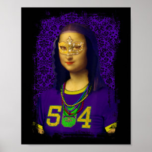 Funny 504 New Orleans Mardi Gras Mona Lisa Mashup Poster