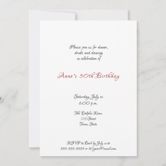 Funny, 50. Geburtstagsparty Einladung (Rückseite)