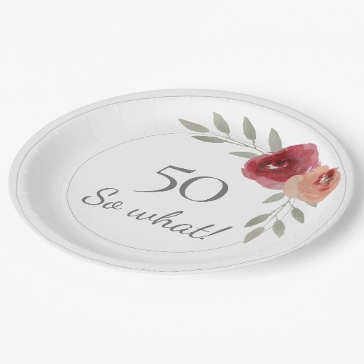 Funny 50 So, was Wasserfarbe Blumenkohl 50. Geburt Pappteller (Schrägansicht)