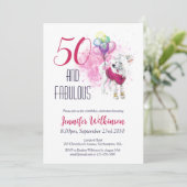 Funny 50 und fabulous Pink Einladung (Stehend Vorderseite)