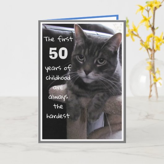 Funny 50th Birthday Cat Card Karte (Gelbe Blume)