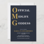 Funny 50th Birthday Navy Gold OMG Humour Einladung (Vorderseite)