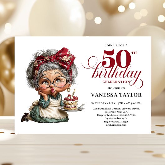 Funny 50th birthday woman whimsical party card einladung
