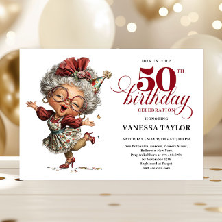 Funny 50th birthday woman whimsical party card einladung