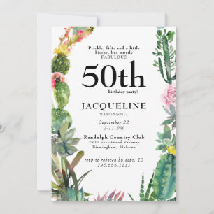 Funny 50th Cactus Prickly, Bitchy & Fabulous White Einladung