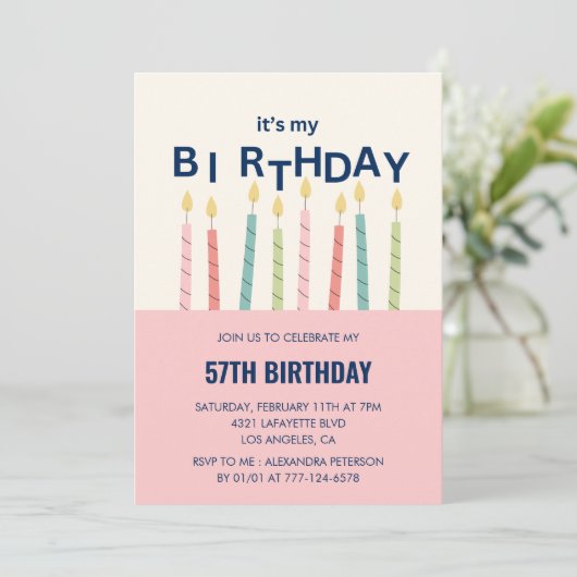 Funny 57. Geburtstag Einladungen Spaß Candle (Stehend Vorderseite)