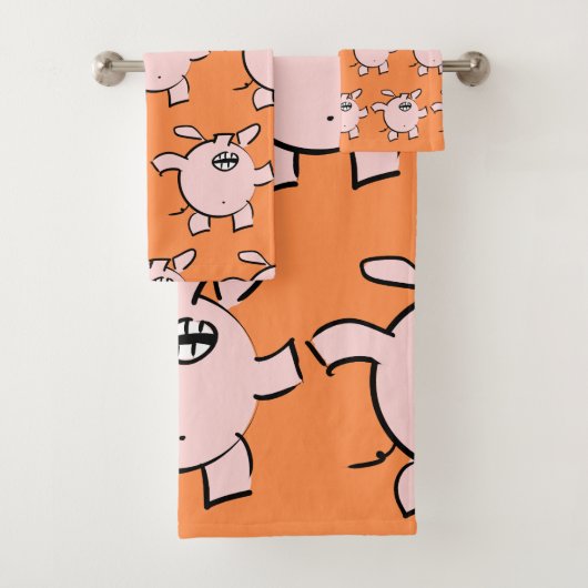 Funny 5 Cartoon Illustration Pig Wählen Sie Farbe Badhandtuch Set (Insitu)