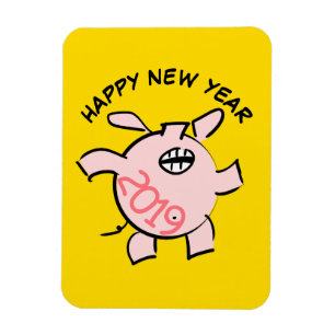 Funny 5 Cartoon Illustration Pig Year 2019 Rec Magnet