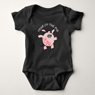 Funny 5 Cartoon Illustration Pink Pig 2019 Baby B Baby Strampler