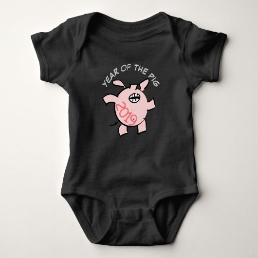 Funny 5 Cartoon Illustration Pink Pig 2019 Baby B Baby Strampler (Vorderseite)