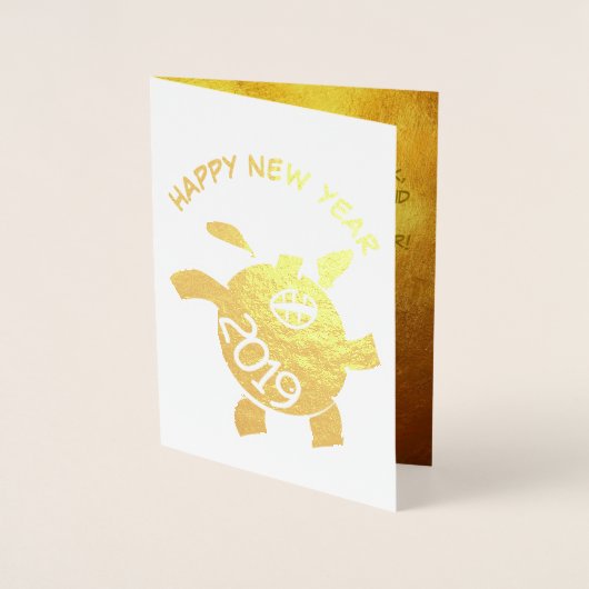 Funny 5 Cartoon Pig Year Zodiac Birthday Luxury GC Folienkarte (Vorderseite)