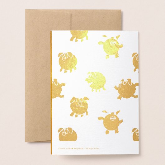 Funny 5 Cartoon Pig Year Zodiac Birthday Luxury GC Folienkarte (Rückseite mit Umschlag)