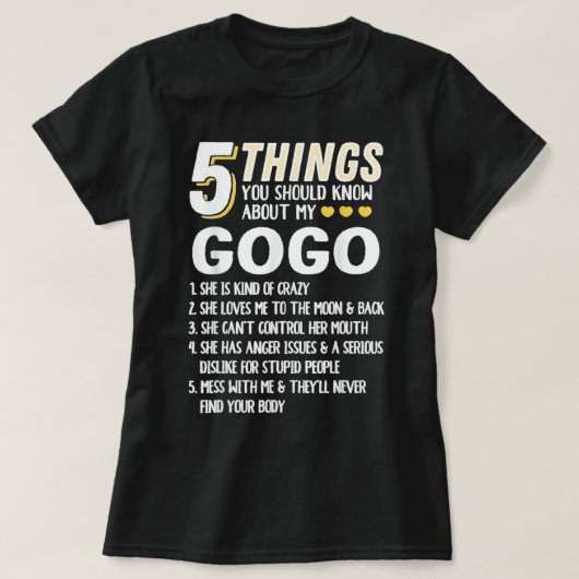 Funny 5 Dinge Oma Gogo Geschenk Idee T-Shirt (Design vorne)