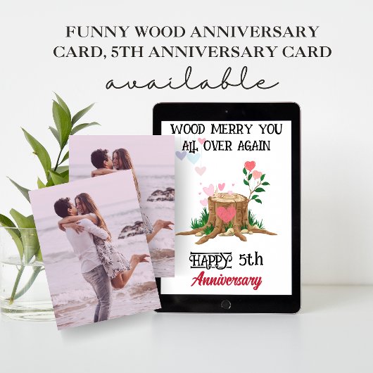 Funny 5th Wood Anniversary Card with Custom Photo Einladung
