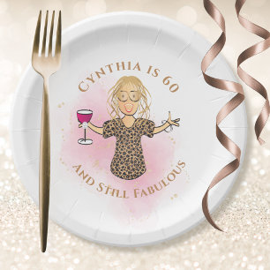 Funny 60. Geburtstag Cartoon Pink 60 und fabulous Pappteller