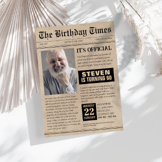 Funny 60. Geburtstag Zeitung Cover Foto Einladung