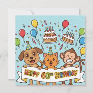 Funny 60. Geburtstagsparty Banner mit Tierkarten Karte