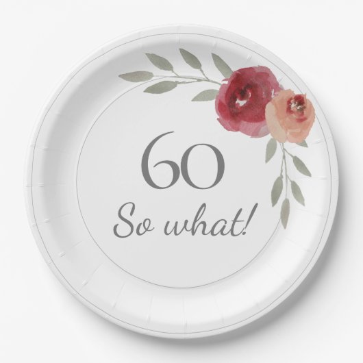 Funny 60 So, was Wasserfarbe Blumenstrauß 60. Gebu Pappteller (Vorderseite)