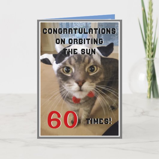Funny 60 TH Birthday Cat Orbit Card Karte (Vorderseite)