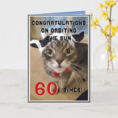Funny 60 TH Birthday Cat Orbit Card Karte (Gelbe Blume)