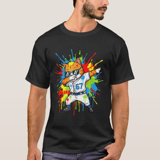 Funny 67 Baseball Dabbing Cat 6 7 Dripng Ice Cream T-Shirt (Vorderseite)